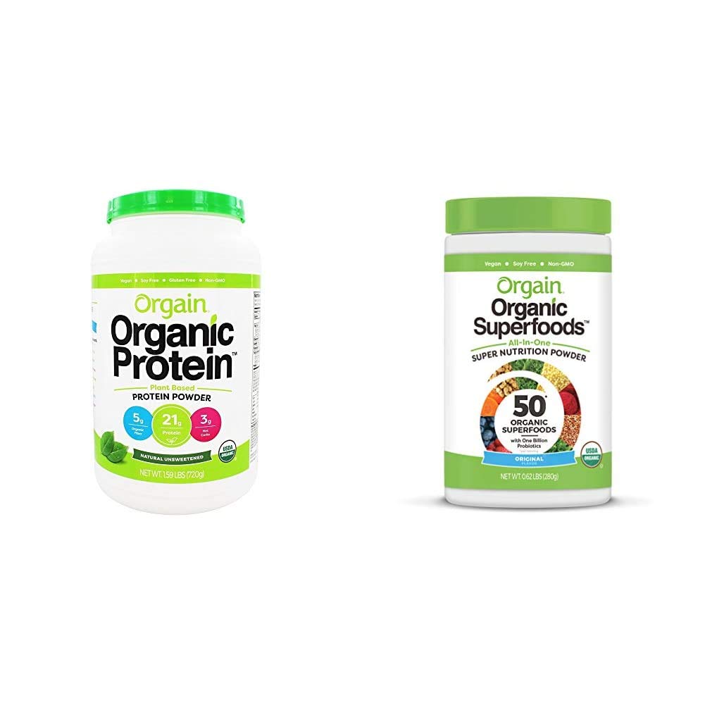 Orgain Organic Plant-basert protein pulver + Superfoods Grønn Powder Bundle (1,59lb + 0,62lb)