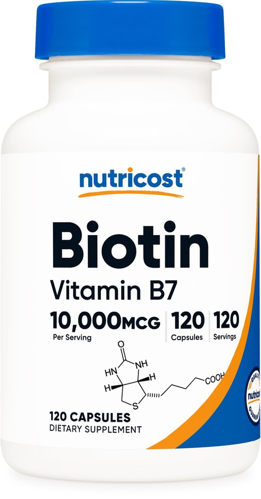 Nutricost Biotin (Vitamin B7) 10 000mcg (10mg), 120 kapsler - Vegansk, Glutenfri, Ikke-GMO