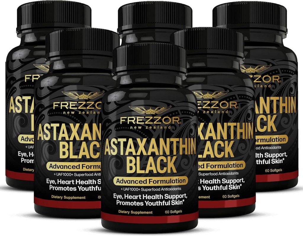FREZZOR Astaxanthin Black med UAF1000+ Super Antioksidant, støtter hjerte, øye og hjerne helse, anti-aldring hudpleie og cellulære beskyttelse, 12mg Astaxanthin per server, 360 Softgels, 6 måneders levering