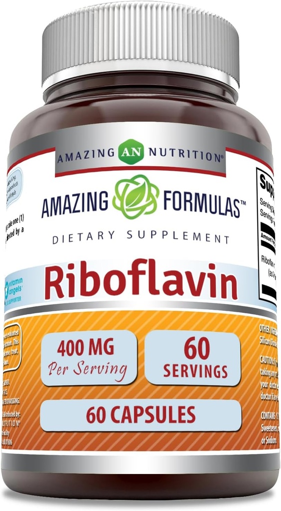Amazing Formler Riboflavin (Vitamin B2) Supplement | 400 Mg per servering | 60 kapsler | Ikke-GMO | Glutenfri | laget i USA