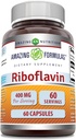 Amazing Formler Riboflavin (Vitamin B2) Supplement | 400 Mg per servering | 60 kapsler | Ikke-GMO | Glutenfri | laget i USA
