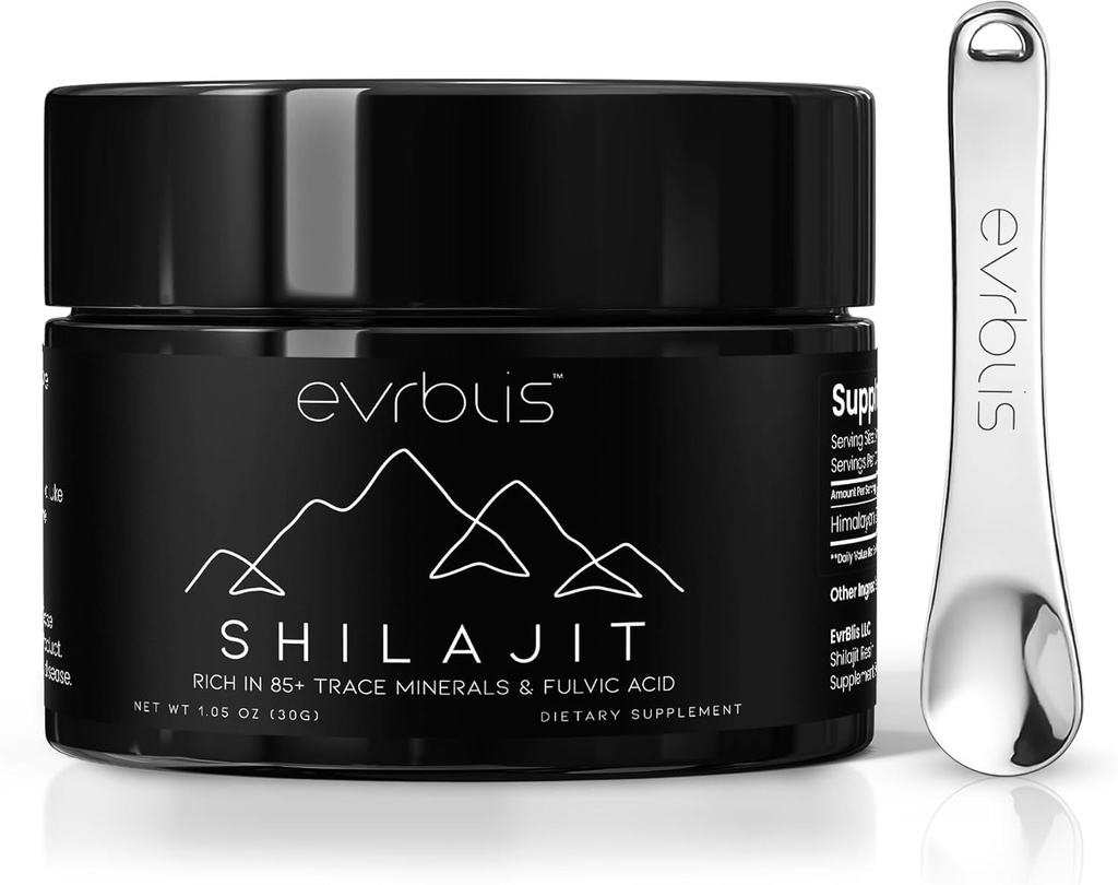 Pure Himalayan Organic Shilajit Resin, Max Potency Gold Grade Shilajit Supplement for menn og kvinner Naturlig energi Boost & Immune Support med 85+ Trace Minerals & Fulvic Acid (30 gram, 60 servering).