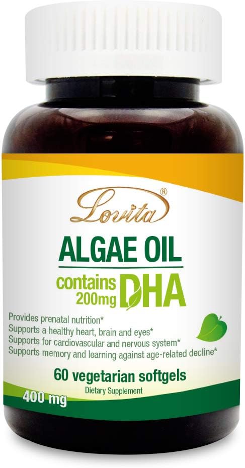 Lovita Algae Olje, Plant Basert DHA Alternativ til Fish Oil, Vegansk Omega 3 med DHA 200 mg, 60 Vegetariske Softgels