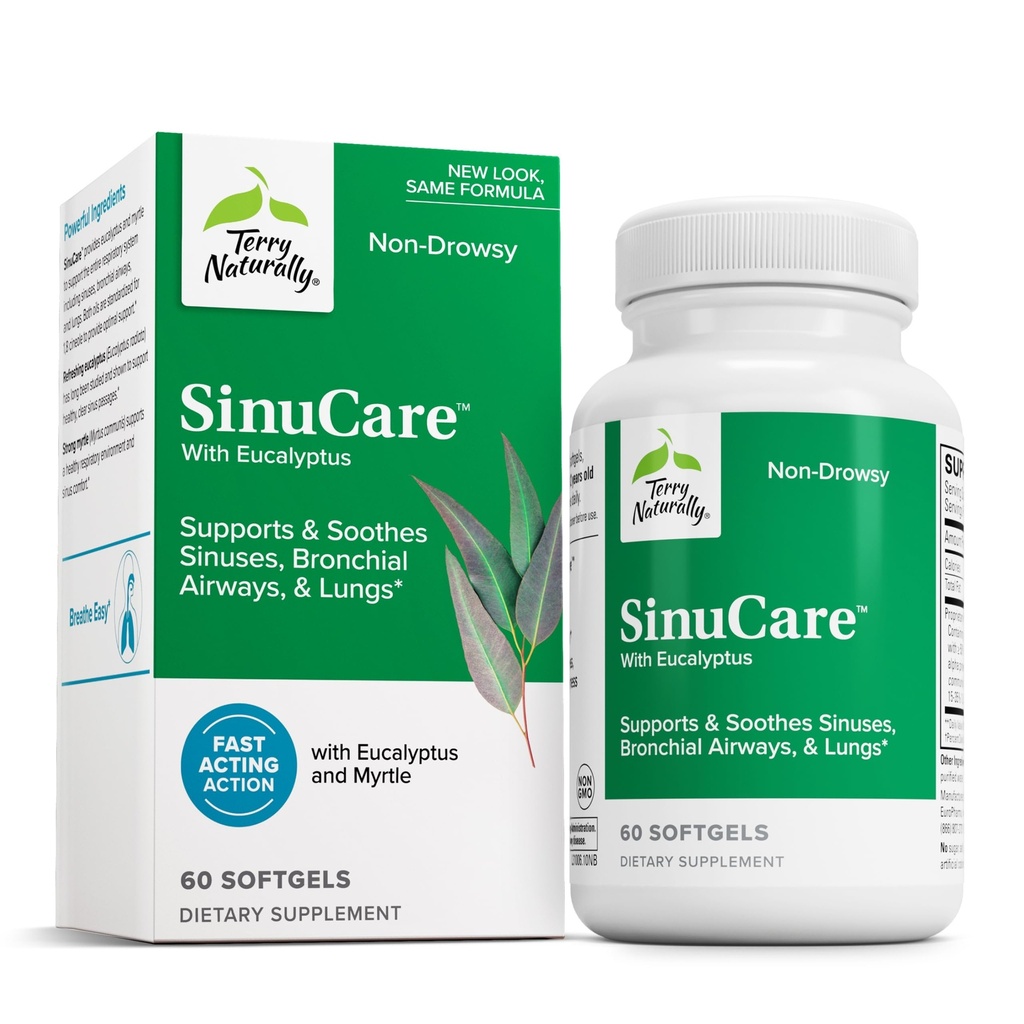 Terry Naturally SinuCare - Bronchial Wellness Support Supplement - Sunn Sinus Aid - Kosttilskudd for å støtte sunne lunger - 60 Softgels