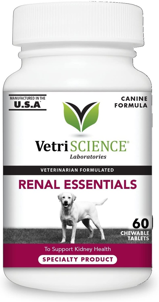 VetriScience Njure Helse Chewable Tabletter, Nyre Essentials Supplement for hunder, Urin Tract og Nyre Støtte med Mushroom, Astragalus Root, Nettle frø og urter, Røyk, 60 greve
