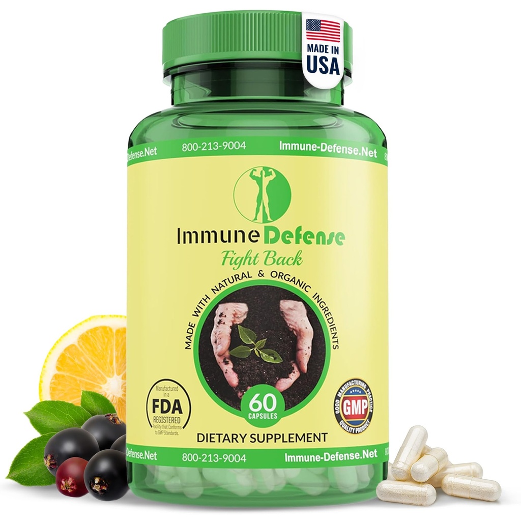 Immunstøtte Supplement - Naturlige og organiske immunforsterkere for voksne - Immunitetsstøtte med vitamin C & vitamin D, hvitløk, ginger, sitron, eldbær, selen & sink - 60 kapsler