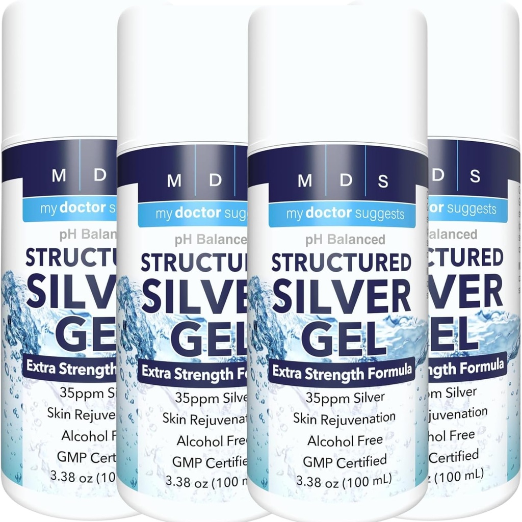 Colloidal Silver Gel ekstra styrke - 35ppm Aktivert kolloidal sølv Gel for maksimal styrke - laget i USA - strukturert formel i en beleilig 4 pakke