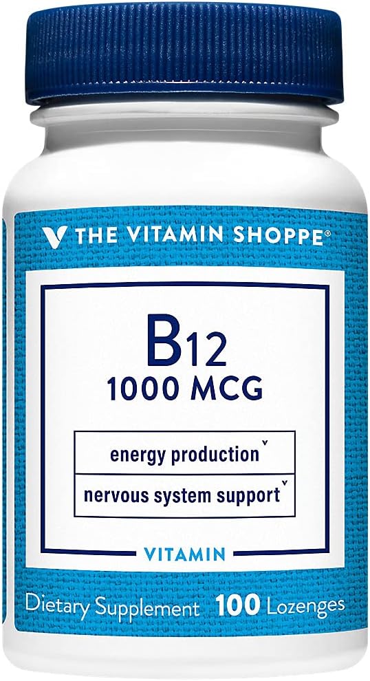 Vitamin Shoppe Vitamin B12 1000mcg - støtter energiproduksjon, En gang daglig kosttilskudd - vitamin B-12 (As Cyanocobalamin), Gluten & Dairy Free (100 Lozenges)