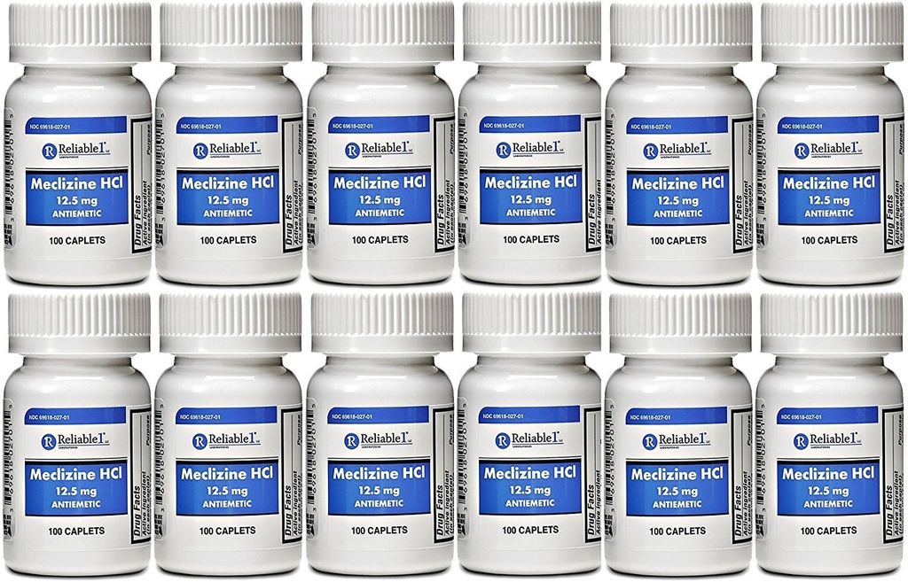 Meklizine 12,5 mg antiemetoksisk, bevegelsessykhet 100 kapsler patroner 2