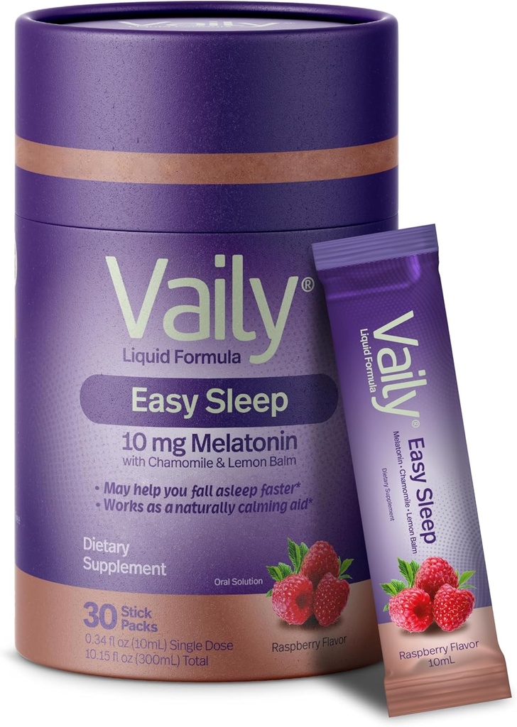 Vaily flytende Melatonin 10mg, sitron Balm ekstrakt forbedret søvnsykluser - bringebær flavored søvntilskudd, søvnhjelp væske for voksne - kamille ekstrakt naturlig søvn og avslappende hjelp - 30 doser