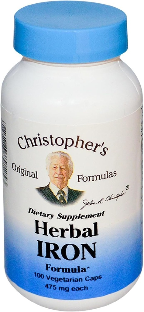 Christophers opprinnelige formeler herbal jern formel, naturlig jern støtte, 450 mg, 100 vegetariske kapsler