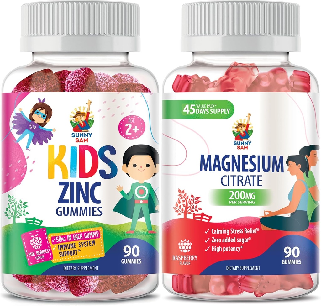 Magnesium Gummies for voksne og sink gummies for barn og voksne. 200mg - Rolig magnesium Chews - Magnesium Citrate Chewable Supplement for Mood & Muscle Support. Sink Chewable Gummy for immunstøtte -
