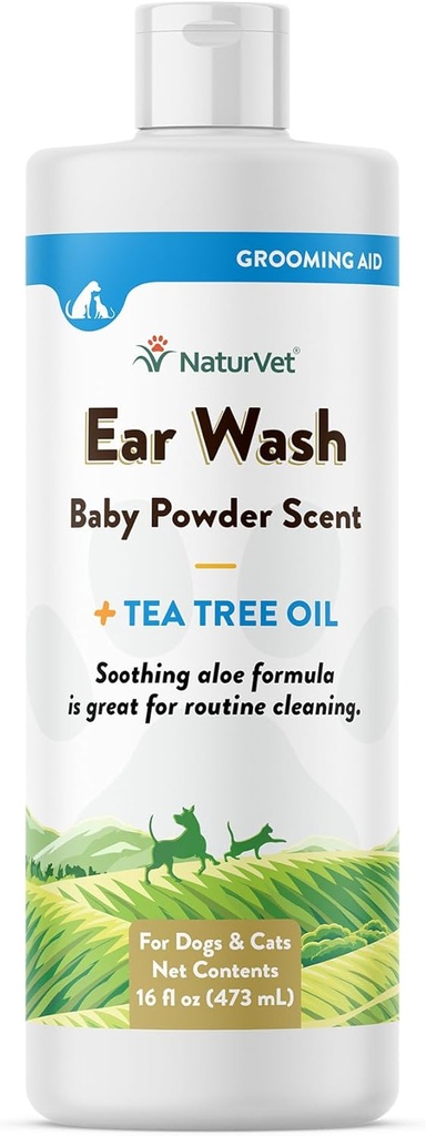 NaturVet ørevask flytende kosttilskudd for hunder og katter – Pet Health Supplement Renser hund, Cat ørekanaler – Inkluderer Aloe, Te Tree Olje – Hjelper Fjerne Pet Ear Wax, Dirt, Debris – 16 Oz.