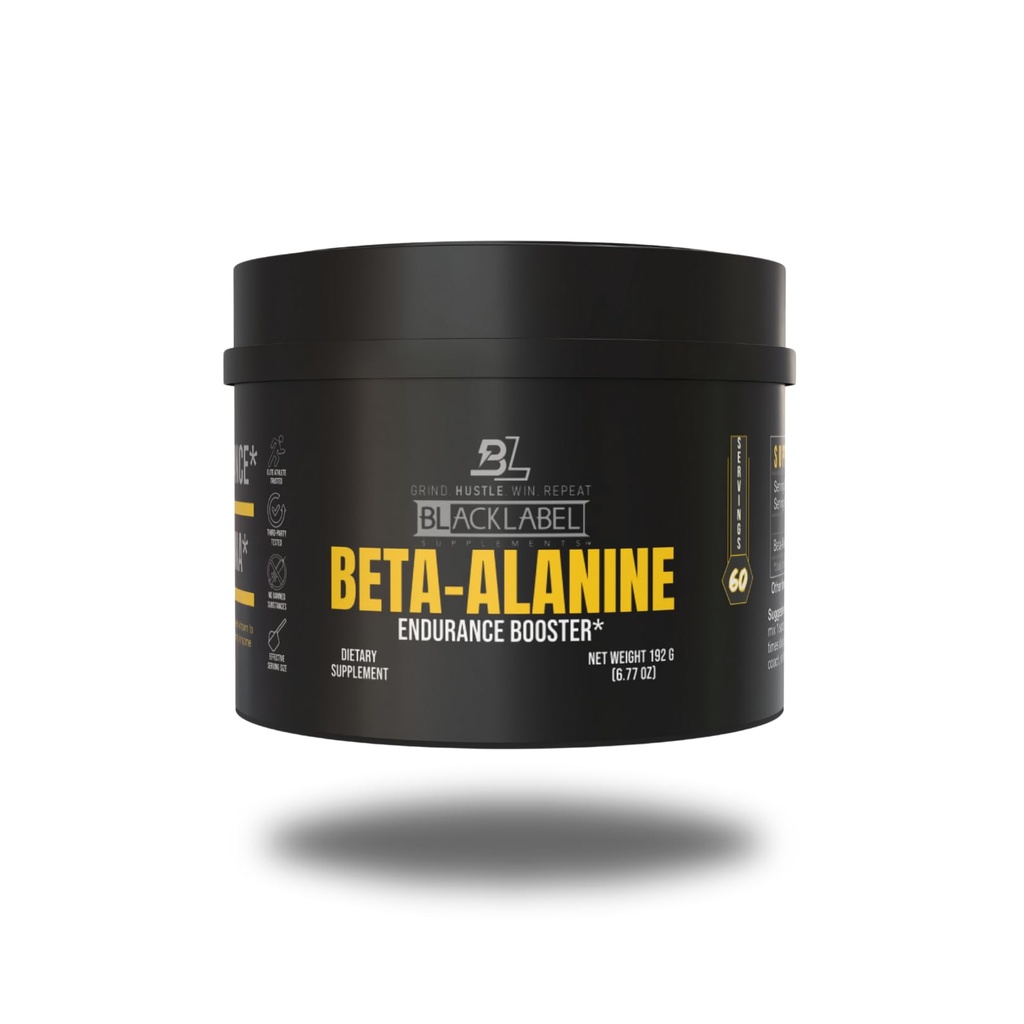 BLACKLABEL Supplements Beta-Alanin pulver, 60 serveringer – Uflavorert Aminosyre Supplement for utholdenhetsstøtte, høy intensitet trening, Sprinting, Crossfit & Sports ytelse – Koffeinfri