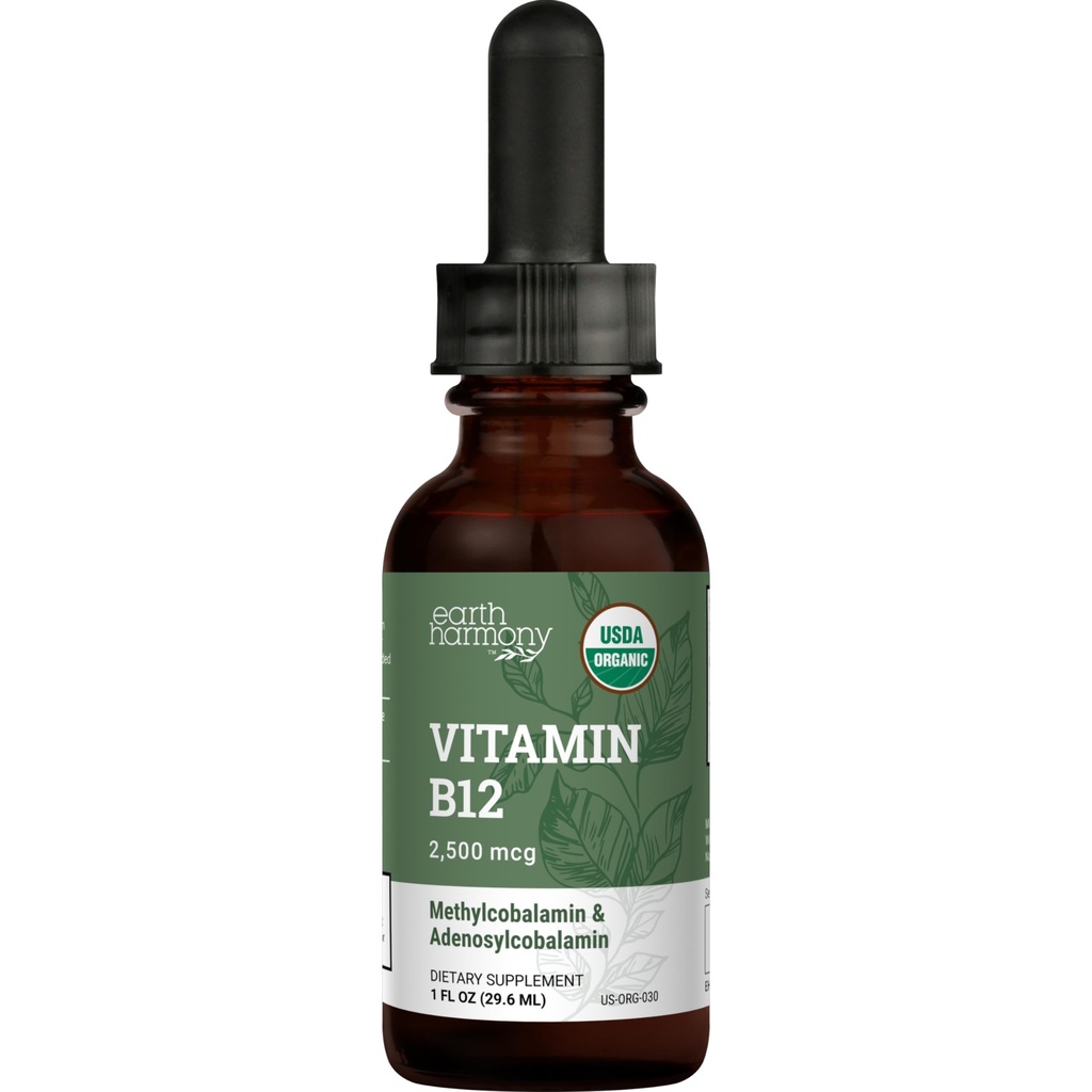 Organisk Vegan Vitamin B12 Sublingual Flytende Supplement - 2500mcg Metylkobalamin Drops for naturlig energi, metabolisme Helse og immunsystem støtte - 1 Fl Oz