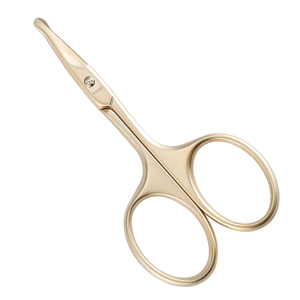 LIVINGO 3,75" Liten sikkerhet Ansikts Nese Hair Scissors, kurvet Blade med avrundet tip rustfritt stål for manicure Cuticle, Eyebrow, Tørr hud (Gold)