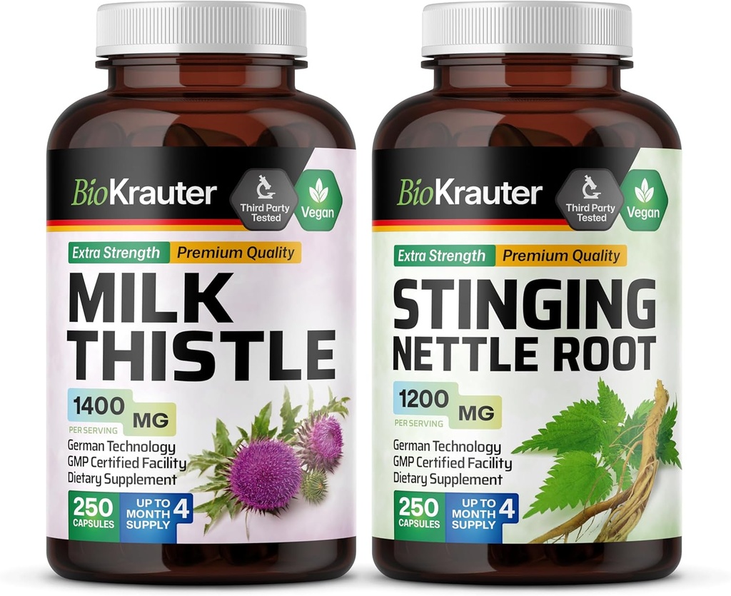 BIO KRAUTER Melk Thistle 250 kapsler & Stinging Nettle 250 kapsler