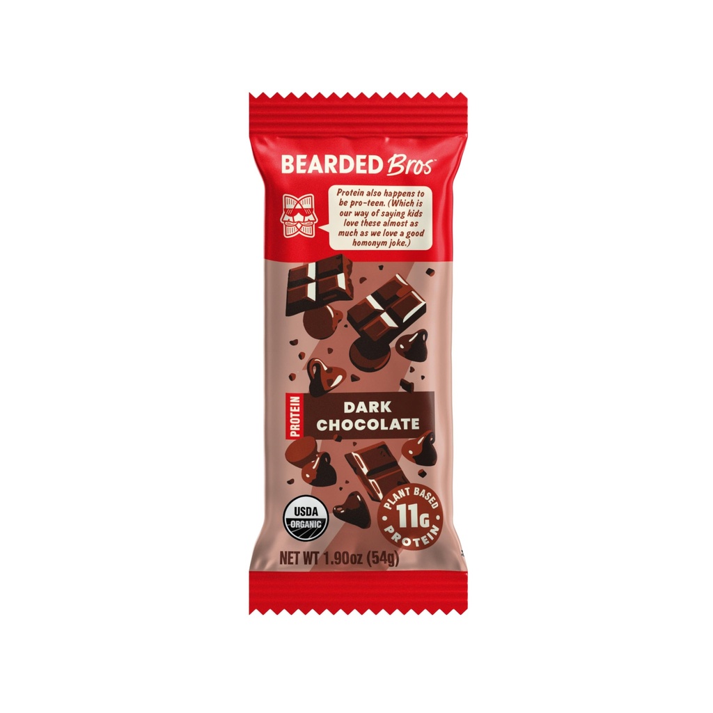 Bearded Brothers Organic Protein Bars, mørk sjokolade (10 pakke) - 11g plantebasert protein Glutenfri vegan, ikke-GMO sunne snacks for voksne god kilde til fiber