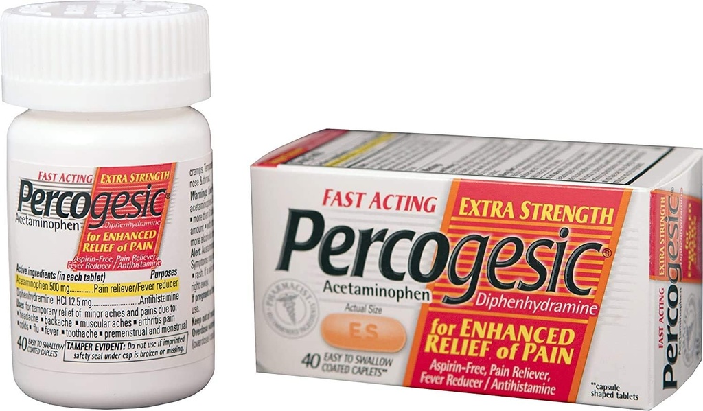 Percogesic aspirin gratis smerte relief tabletter, ekstra styrke, acetaminophen og difenhydramin, 40 ct (pakke med 1)