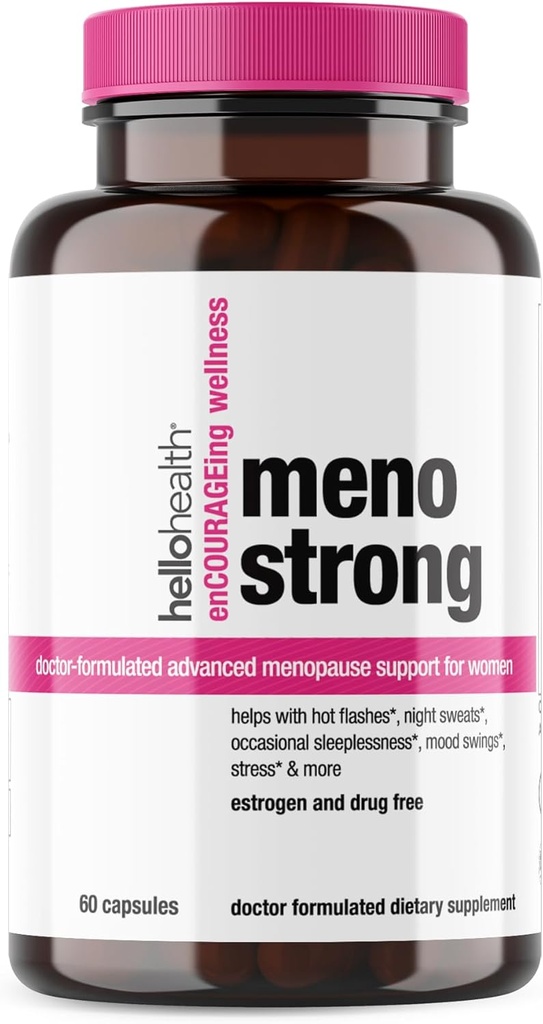 Menopause Supplements for kvinner – Meno Strong Perimenopause Supplement for natt Sweats Relief, søvnløshet, Mood Swings, naturlig hormonbalanse, Stress, Hot Flashes Menopause Relief - 60 kapsler