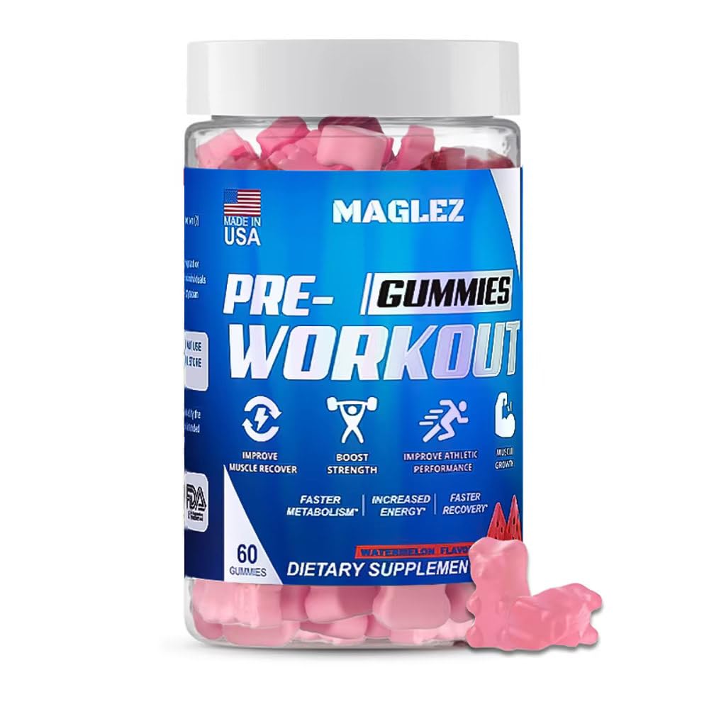 Pre Workout Gummi for menn og kvinner, PreWorkout Gummy med Beta Alanine | Organic Koffein | Chromium Picolinate | Glutenfri, Vegan, økt energi, raskere metabolisme og gjenoppretting (60 gummi)