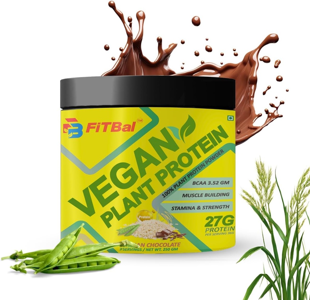 Vegansk Plante Protein Powder Pea, Brun Rice Protein 250 gram(7 Serveringer) Servering mengde-36 G 27 G Protein Per Serving, Glutamin -4,35 gm BCAA-3,53 GM