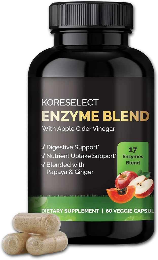 17 Enzyme blanding for Digestive Gut Helse Støtte Supplement, Immunstøtte, Bloating & Gas Relief, Nutrient Absorpsjon, med Apple Cider Vinegar, Ginger, Papaya - 60 kapsler