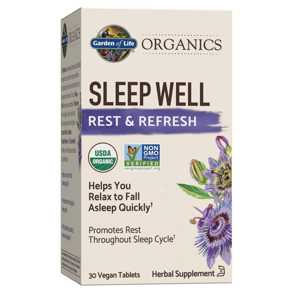 Livshage Organics sove godt hvile og forfriskende 30 tabletter, sitron Balm, grønn te ekstrakt L-theanine, valerisk rot, kamille, probiotika-organiske ikke-GMO Vegansk Glutenfri Herbal Supplement