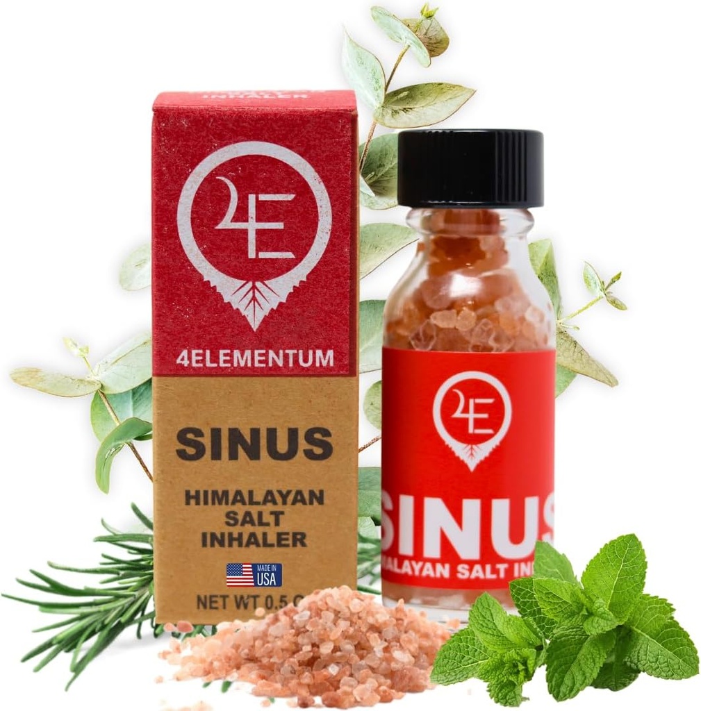 4Elementum Sinus Himalaya Salt Inhaler - Infundert med naturlig eucalyptus, Peppermynte og Rosemary - Støtter lindring fra allergier, forkjølelse og kongessjon