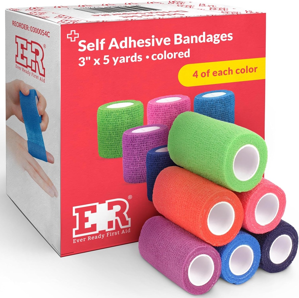 Ever Ready First Aid Selvbehersket Kohesive Bandages 3" x 5 Yards - 24 Count, Regnbue farger