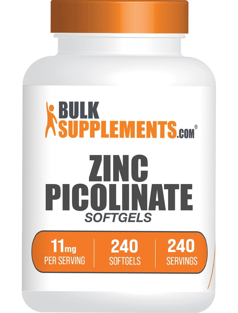 BulkSupplements.com Zink Picolinat Softgels - Zink 11mg, for immunstøtte, Glutenfri - 1 Softgel per servering, 240 Count (Pack of 1)