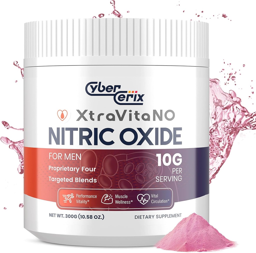Nitric Oxid Supplement for menn - Extra styrke Nitric Oxid Booster pulver for hjerte, sirkulasjon, blodstrøm, energi, utholdenhet - 10g per servering, 30 serveringer