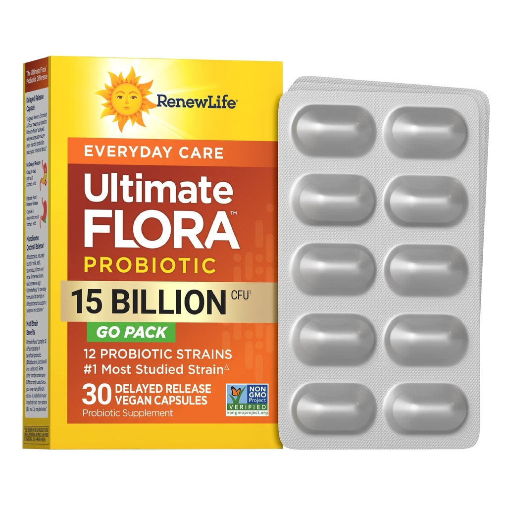 Renew Life Everyday Go-Pack Probiotic Capsules, Daglig Supplement støtter urinvei, digestiv og immun helse, L. Rhamnosus GG, Dairy, Soja og glutenfri, 15 milliarder CFU, 30 greve
