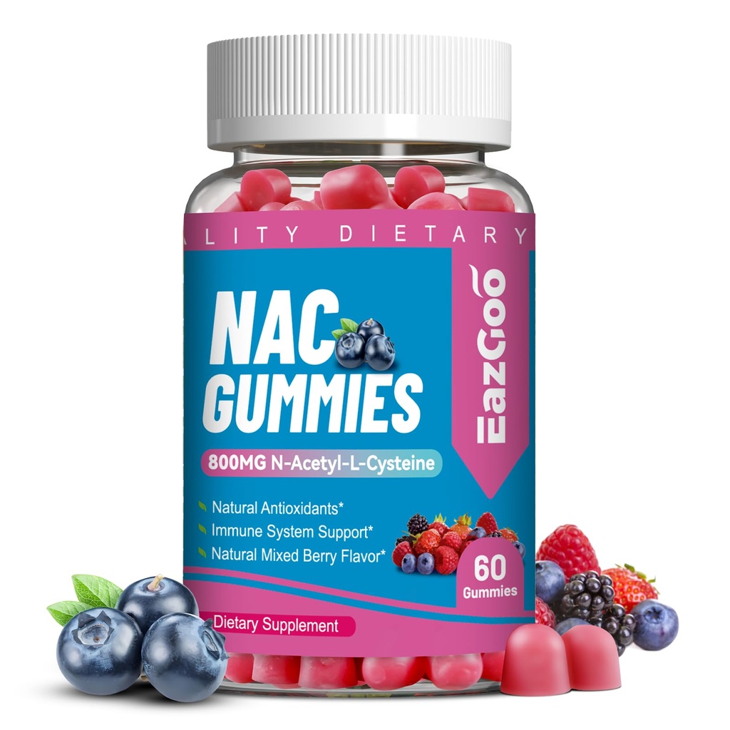 NAC Gummies 800 mg, N-Acetyl Cysteine Supplement, NAC Supplement for immunsystem og antioksidant, ikke-GMO, Glutenfri, Vegan - 60 greve