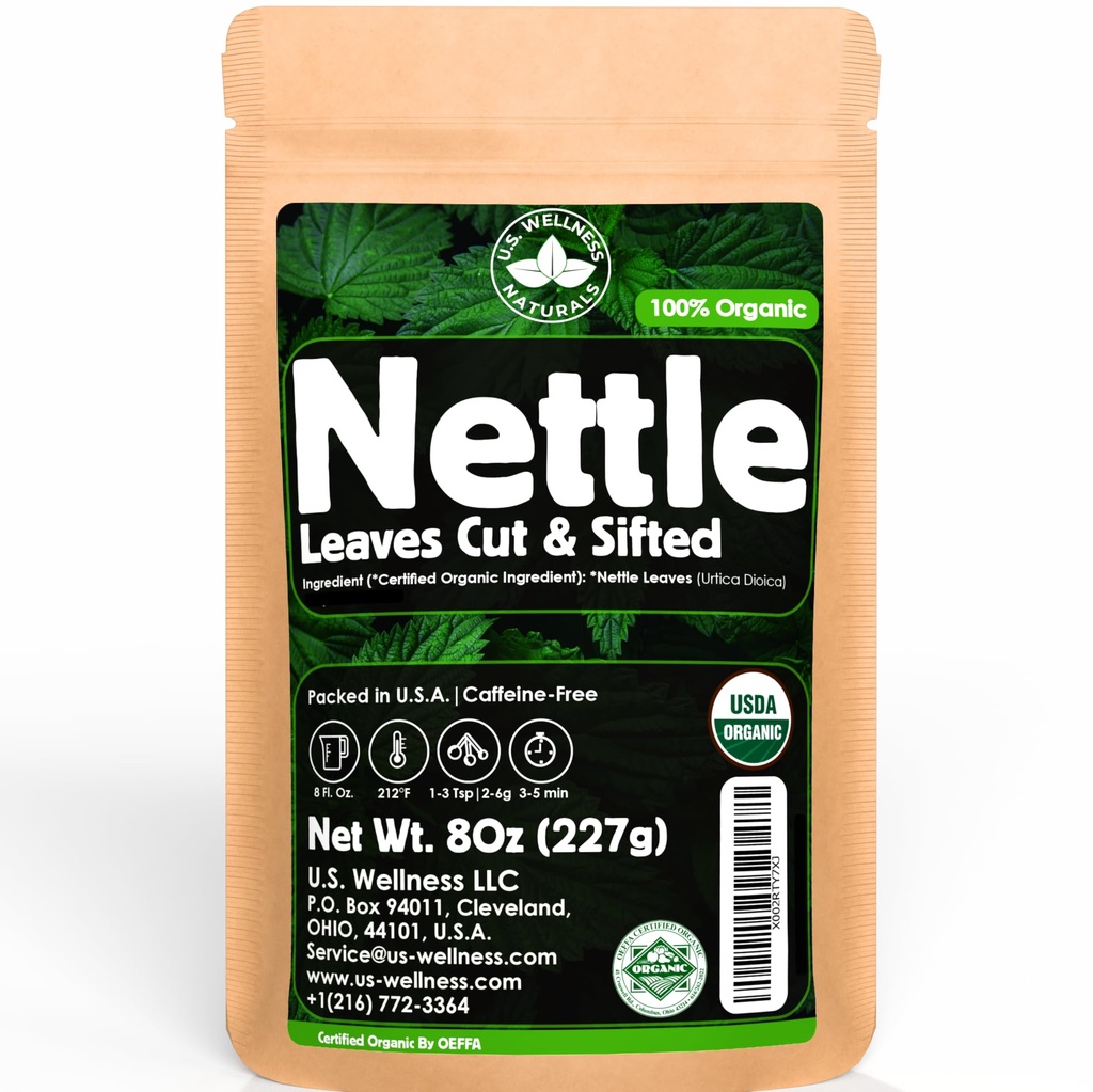 Nettle Tea - 8Oz (REAL WILD HARVEST) 100% USDA Certifisert ORGANIC | Loose Leaf (Urtica Dioica aka Stinging Nettle)
