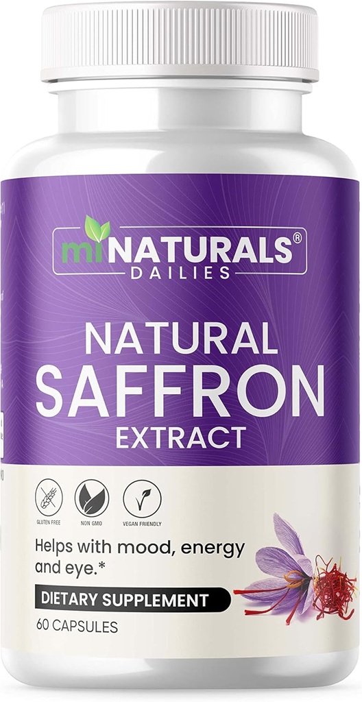 Naturlige Saffron Supplements - ren Premium Extract Kapsler - Mood Support - Eye Support - Energi - Laget i USA - 88,50 mg - 60 piller - Optimert - Pastillas de Azafran