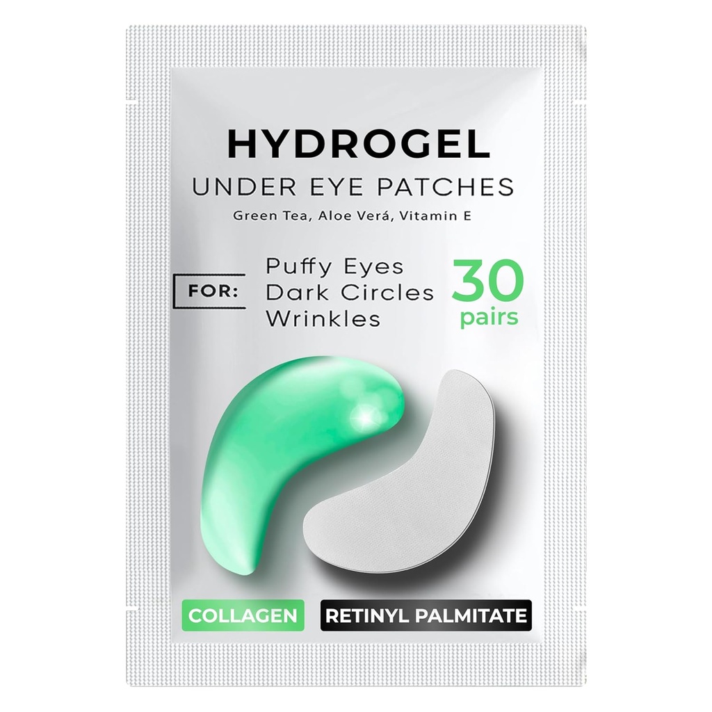 Under Øyelapper for mørke sirkler, Puffiness 30 PAIRS - Mørke sirkler under øyet behandling - Under Øyemaske Gel - Under Øye Gel Patches for Puffy Øye - Grønn Te, Kollagen Øye Patches - Under Øye Pads
