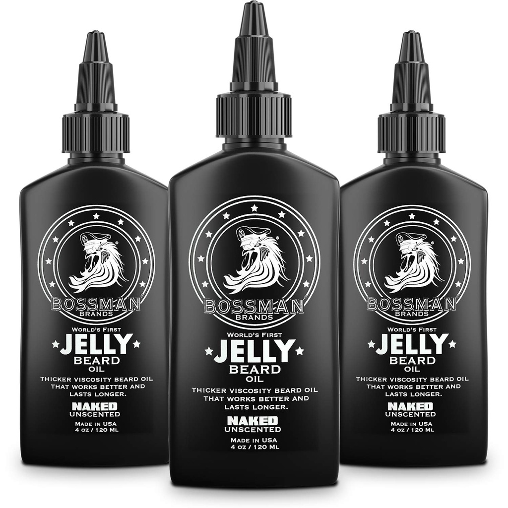 Bossman Jelly Beard Olje for menn - 3 Pack (12 oz i total, naken - uscented) - Softens, moisturizes og betingelser med naturlige ingredienser