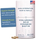 GLOW Anti Aging Supplement - Hyabest® Hyaluronsyre, Phytokeramider, 5000 mikrog Biotin, vitamin A, C, E, sink - Håret Hud Nails Vitaminer for kvinner og menn - Wrinkles & Skin Hydration - 60 Kapsler
