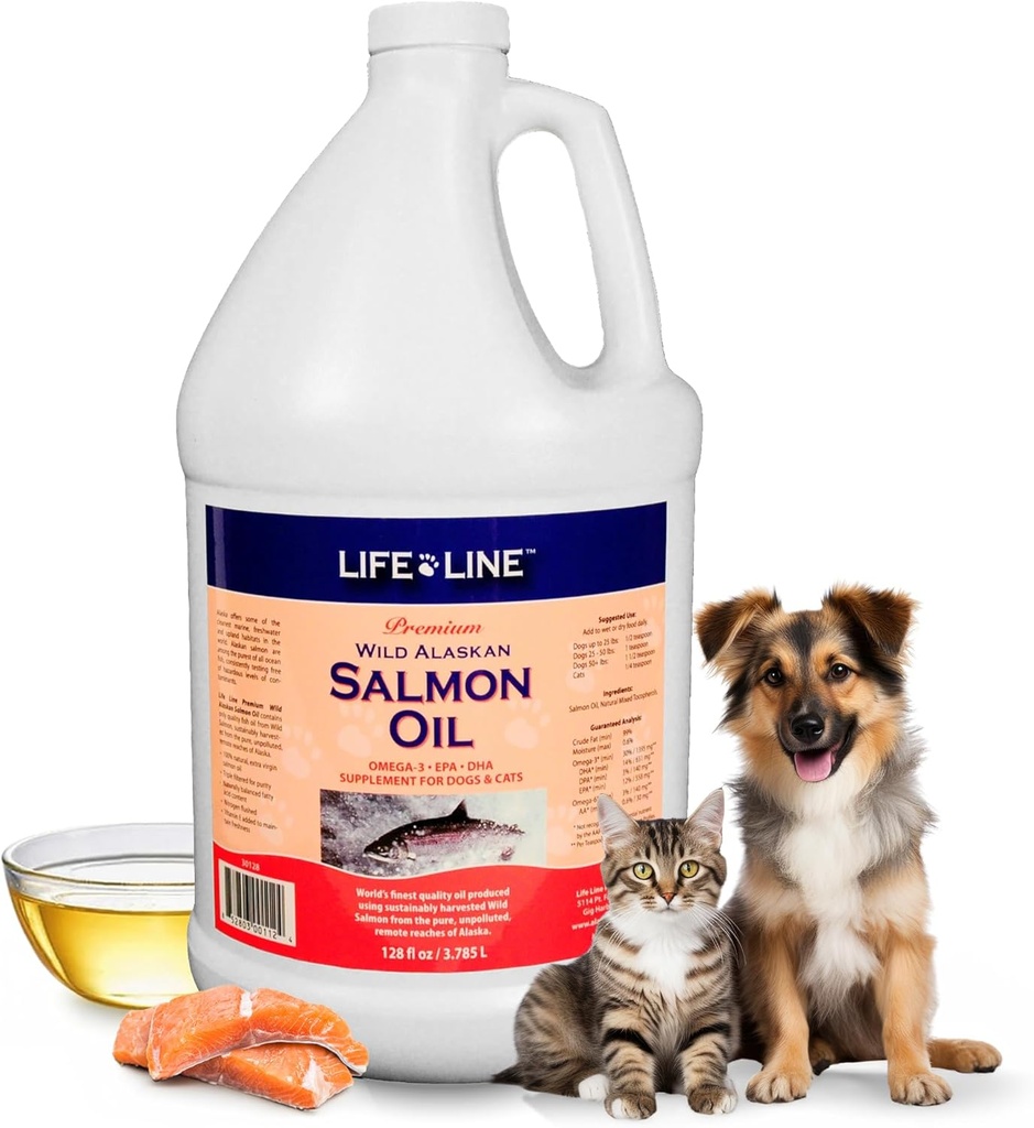 Life Line Wild Alaskan Salmon Oil for hunder og katter omega-3 Fish Oil Supplement for hud helse, skinnende Coat og felles støtte – 128 oz