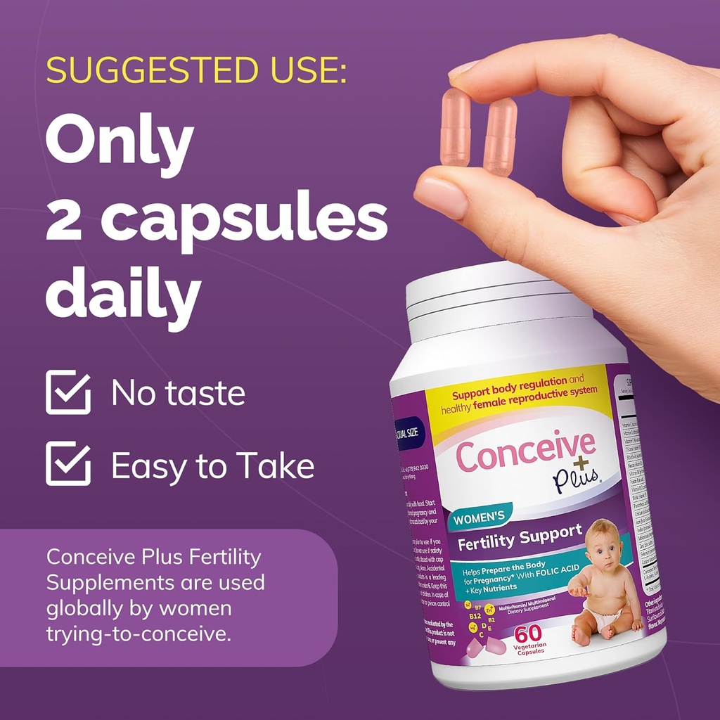 CONCEIVE PLUS Fertilitet kosttilskudd for kvinner og menn | 30-dagers Supply Fertilitetsstøtte Bundle | Premium Fertilitet Vitaminer for mannlige og kvinnelige konsept | 2 x 60 Myke kapsler