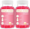 Kollagen Biotin Gummier - støtter hår, hud og negler hårvekst Anti Aging Care Chewable Gummy vitaminer, Vegansk, Ikke-GMO, Glutenfri, Gelatin Strawberry Flavor 120 greve, Rosa