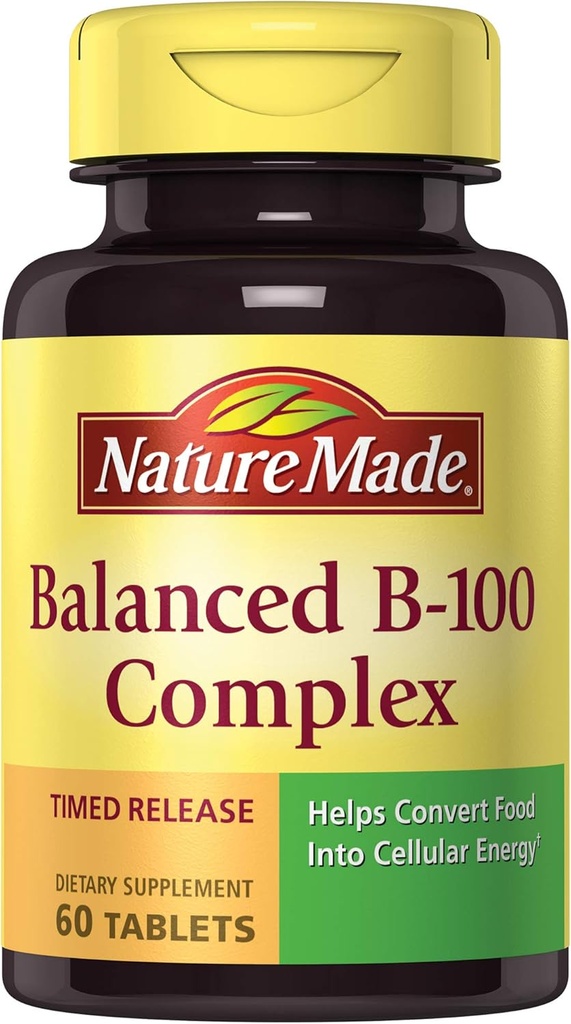 Naturen laget balansert B-100 timed release (Thiamin, Riboflavin, Niacin, B6, B12, Biotin, Pantotensyre og folsyre) tabletter 60 Ct
