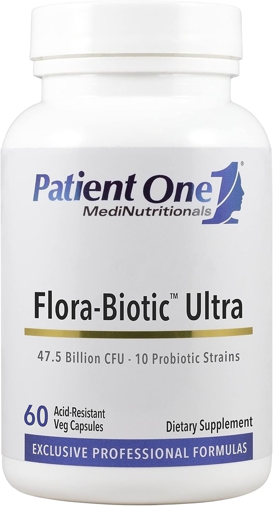 Patient En Flora-Biotic Ultra | Probiotic Supplement for å støtte Balansert Intestinal Flora* | 47,5 milliarder CFU Plus 10 Probiotic Strains | 60 kapsler
