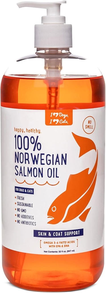 iHeartDogs lakseolje for hunder og katter - nourishing hud & coat Omega 3 Fish Oil for hunder støtter allergi og kløe relief, hjerte helse og felles helse - 32 oz
