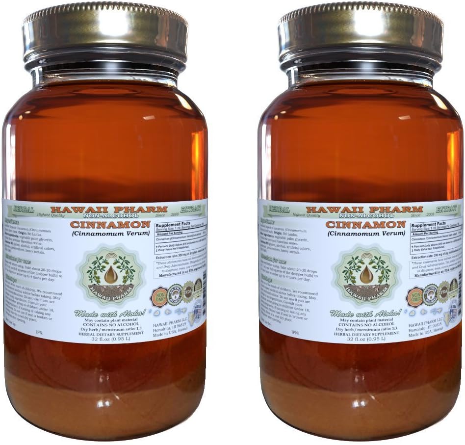 Cinnamon alkohol-fri flytende ekstrakt, kanel (Cinnamomum Verum) tørket Bark Glycerite Hawaii Pharm Naturlig Herbal Supplement 2x32 oz ufiltrert