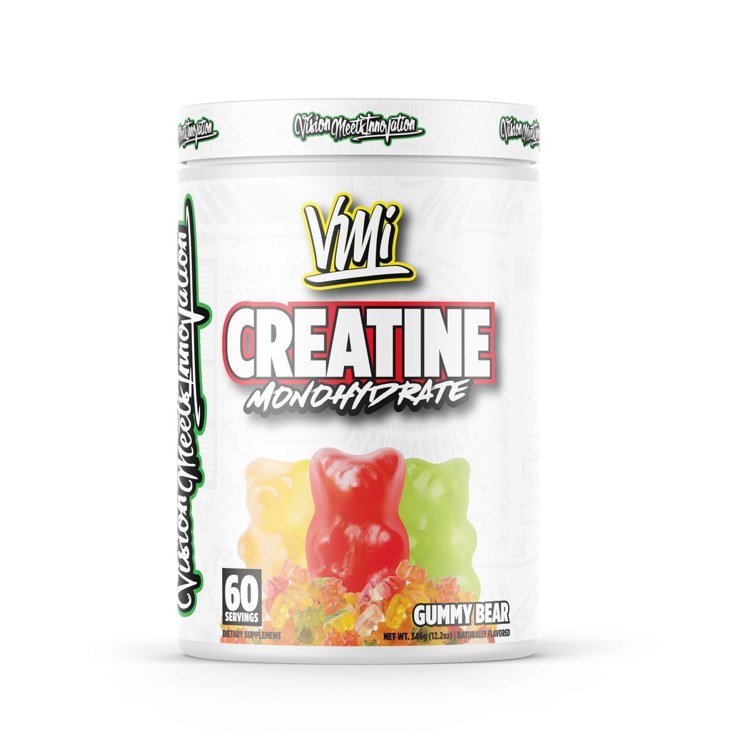 VMI Sports Kreatin Monohydrat Powder Muskelmasse – Styrke – Størrelse – Strøm 5 gram per servering (60 Serveringer, Gummy Bear)