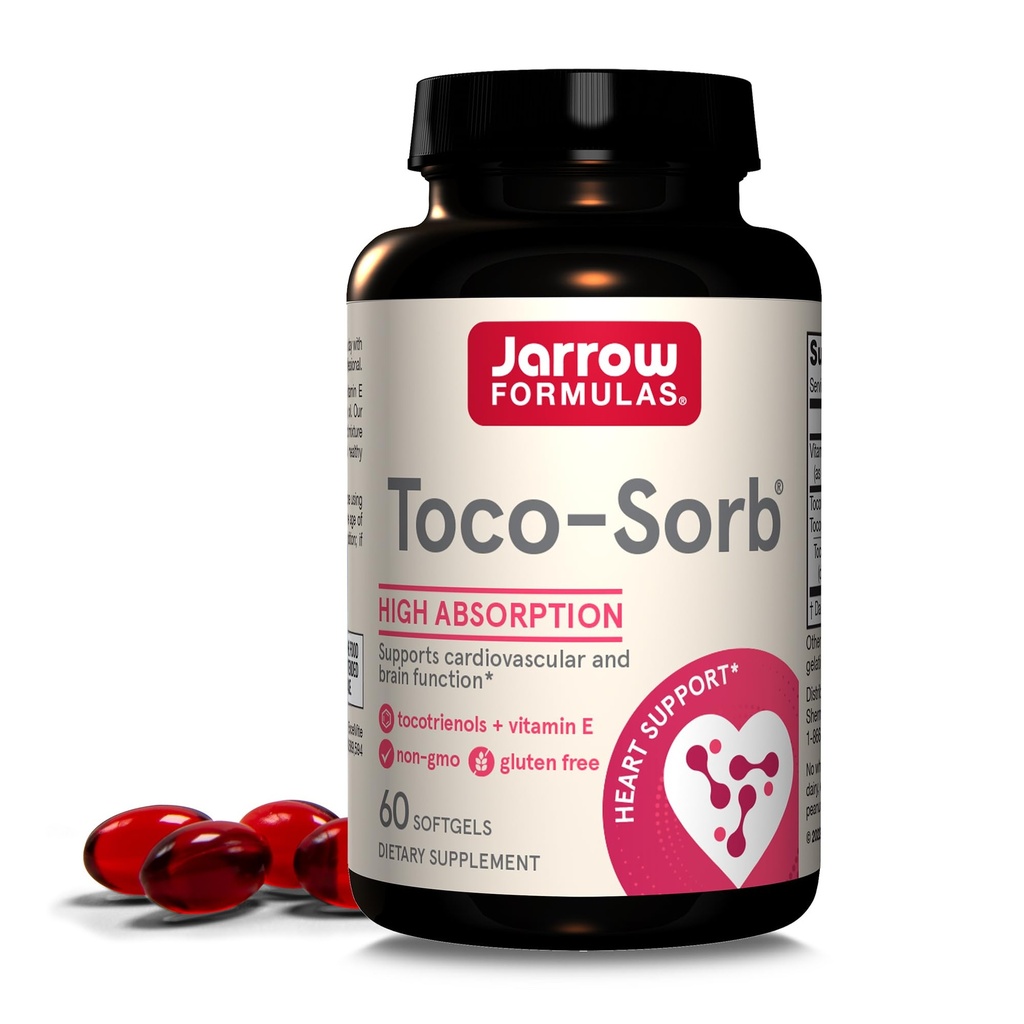 Jarrow Formulas® Toco-Sorb Cardiovaskulær helse- og hjernefunksjonsstøtte, høy absorpsjonsformula, tokotrienol-tokoferolkompleks og vitamin E, 60 Softgels, 30 dagers forsyning