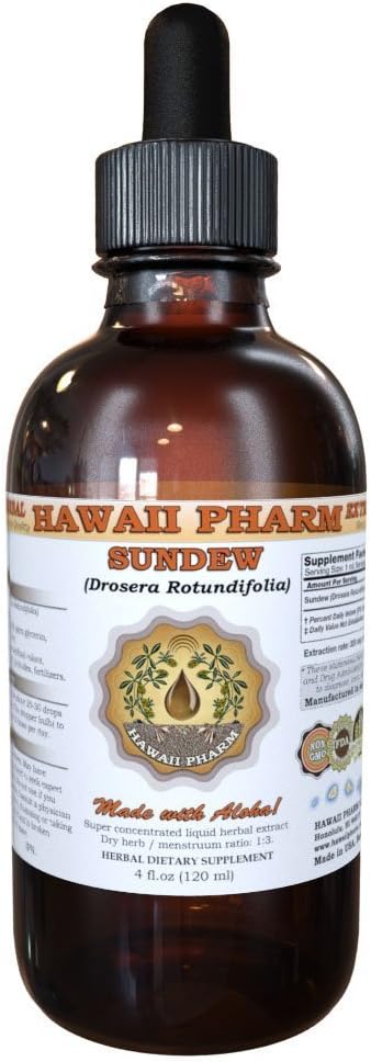 HawaiiPharm Sundew Fluid Extract, Sundew (Drosera Rotundifolia) Leaf pulver Tinktur, Herbal Supplement, laget i USA, 2 floz
