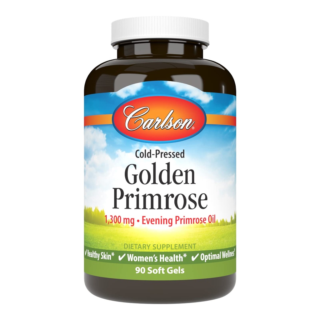 Carlson - Golden Primrose, 1300 mg Aften Primrose Olje, Kaldpresset, sunn hud, Kvinners helse og optimal velvære, 90 Softgels